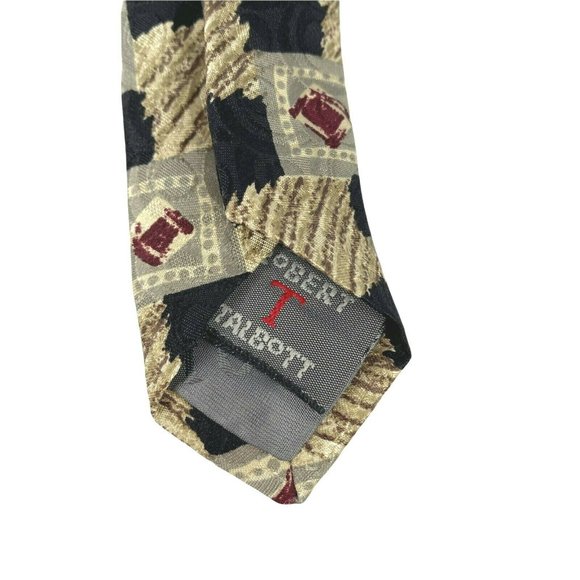 Robert Talbott Foursome Tie 100% Silk Mens Necktie Geometric Tan Black Red‎ VTG - Picture 5 of 8